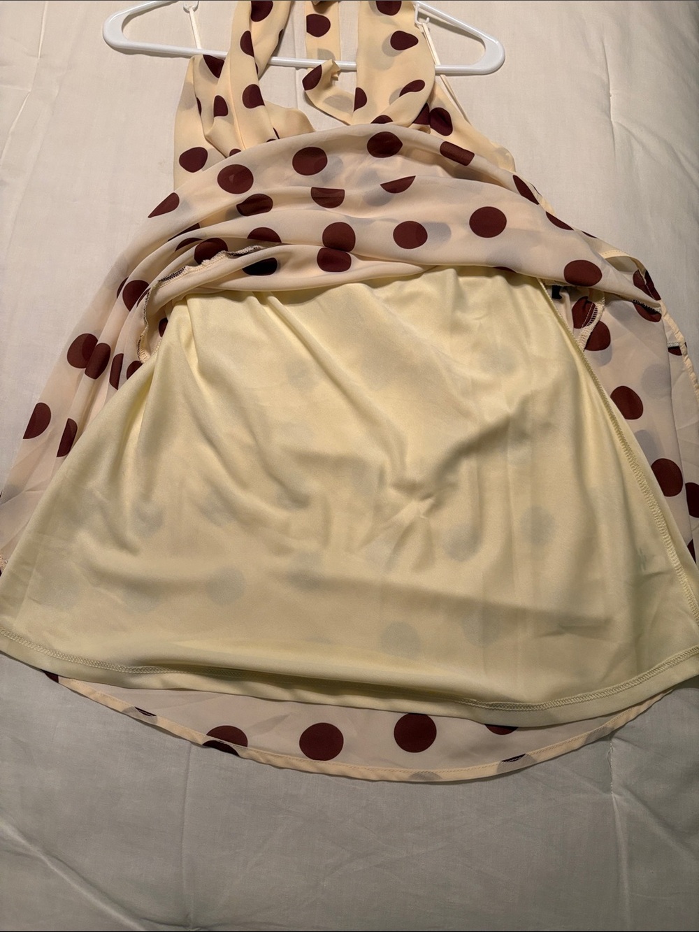 NWT Beverly & Beck PacSun Polka Dot Cowl Neck Mini Dress Cream Brown Large - Picture 9 of 11